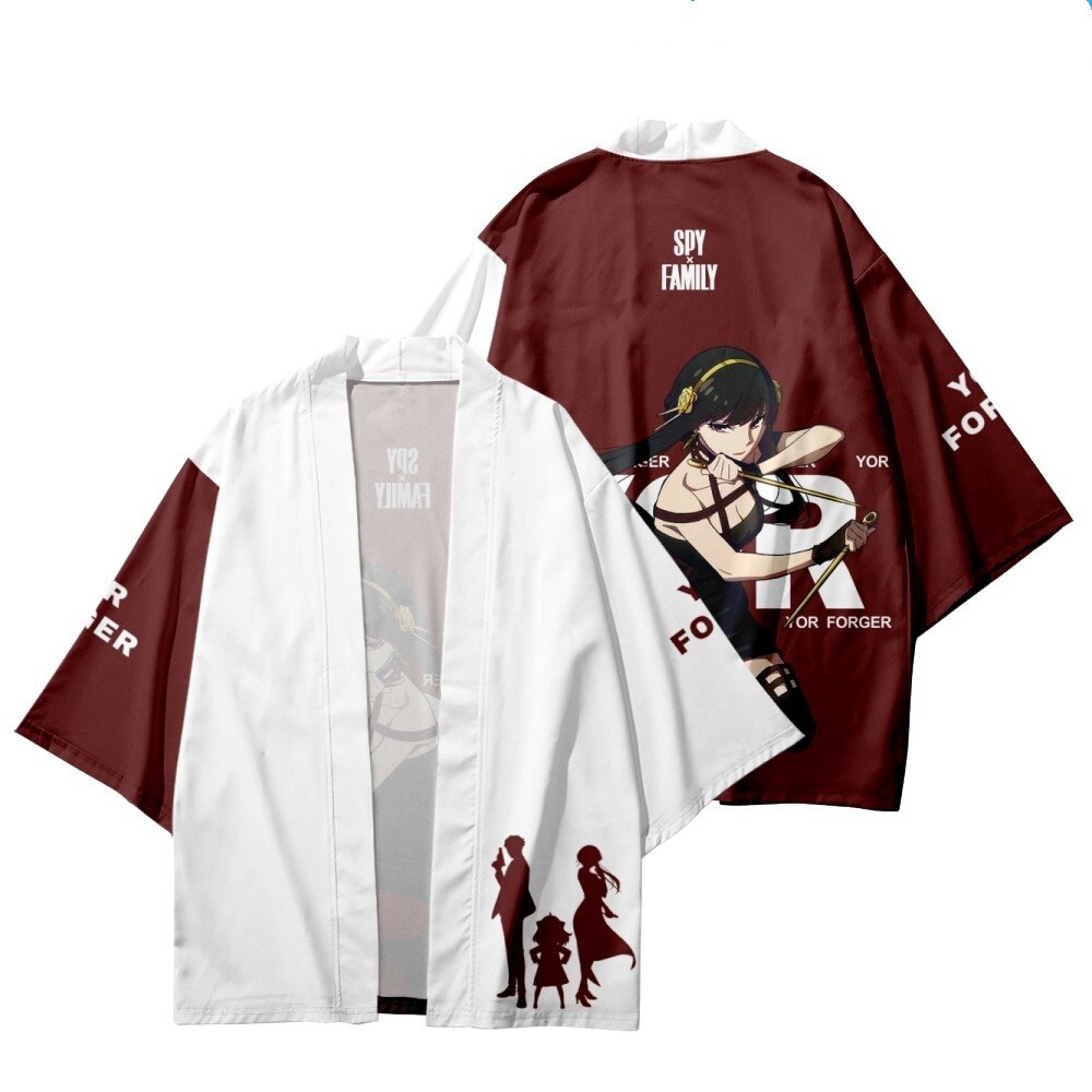 Anime SPY X FAMILY Kimono Cosplay Costume Anya Forger Kimono Haori Cloak Harajuku Tops Bathrobe Halloween 1 - Anime Kimono Store