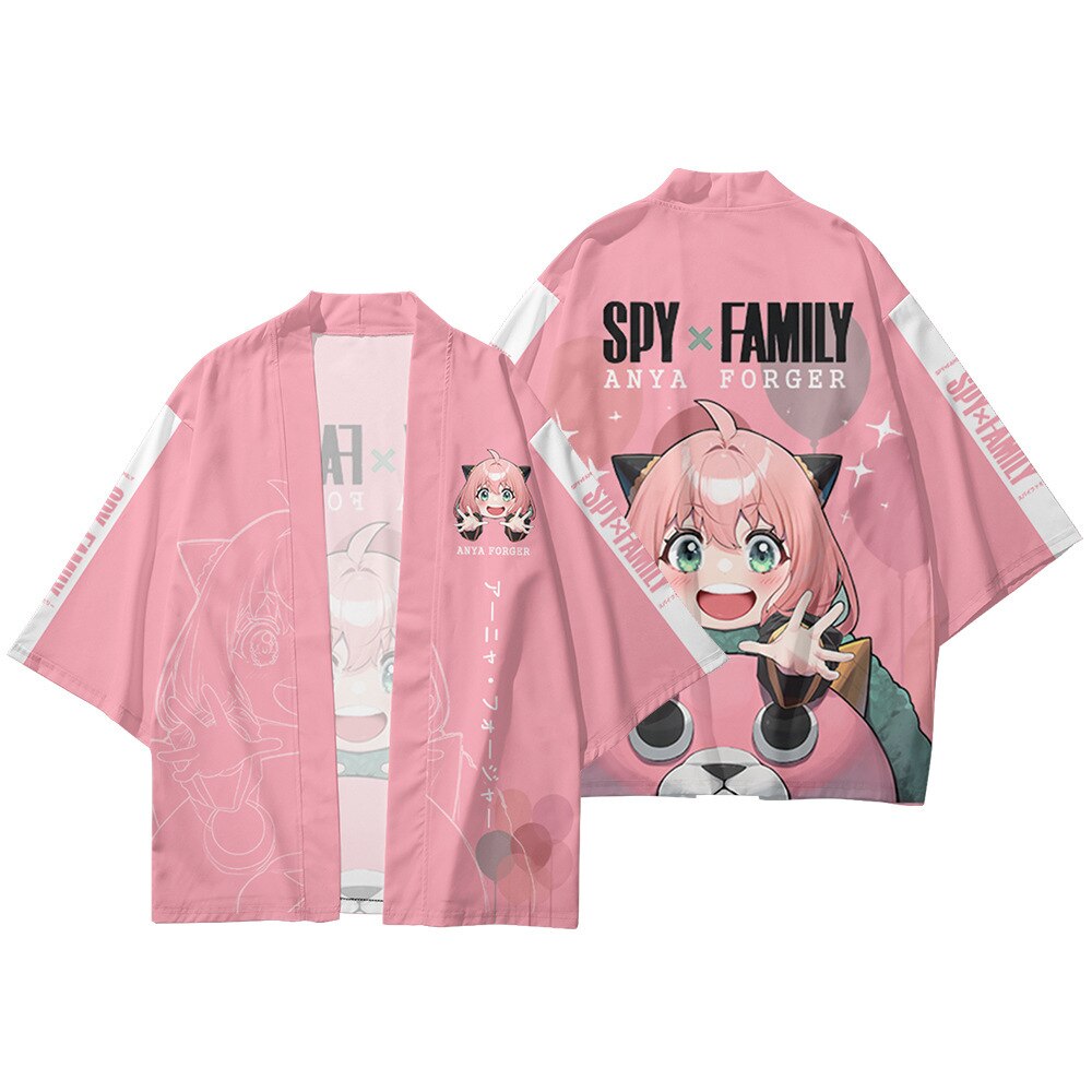 Anime SPY X FAMILY Kimono Cosplay Costume Anya Forger Kimono Haori Cloak Harajuku Tops Bathrobe Halloween 11 - Anime Kimono Store