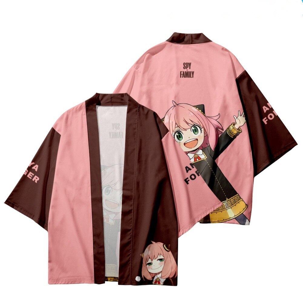 Anime SPY X FAMILY Kimono Cosplay Costume Anya Forger Kimono Haori Cloak Harajuku Tops Bathrobe Halloween 3 - Anime Kimono Store