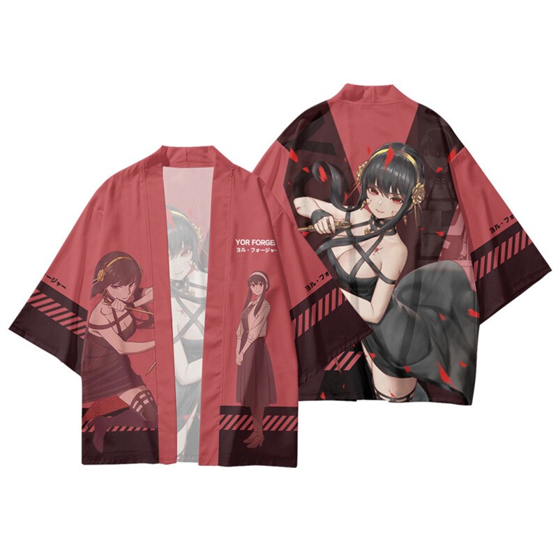 Anime SPY X FAMILY Kimono Cosplay Costume Anya Forger Kimono Haori Cloak Harajuku Tops Bathrobe Halloween 9 - Anime Kimono Store