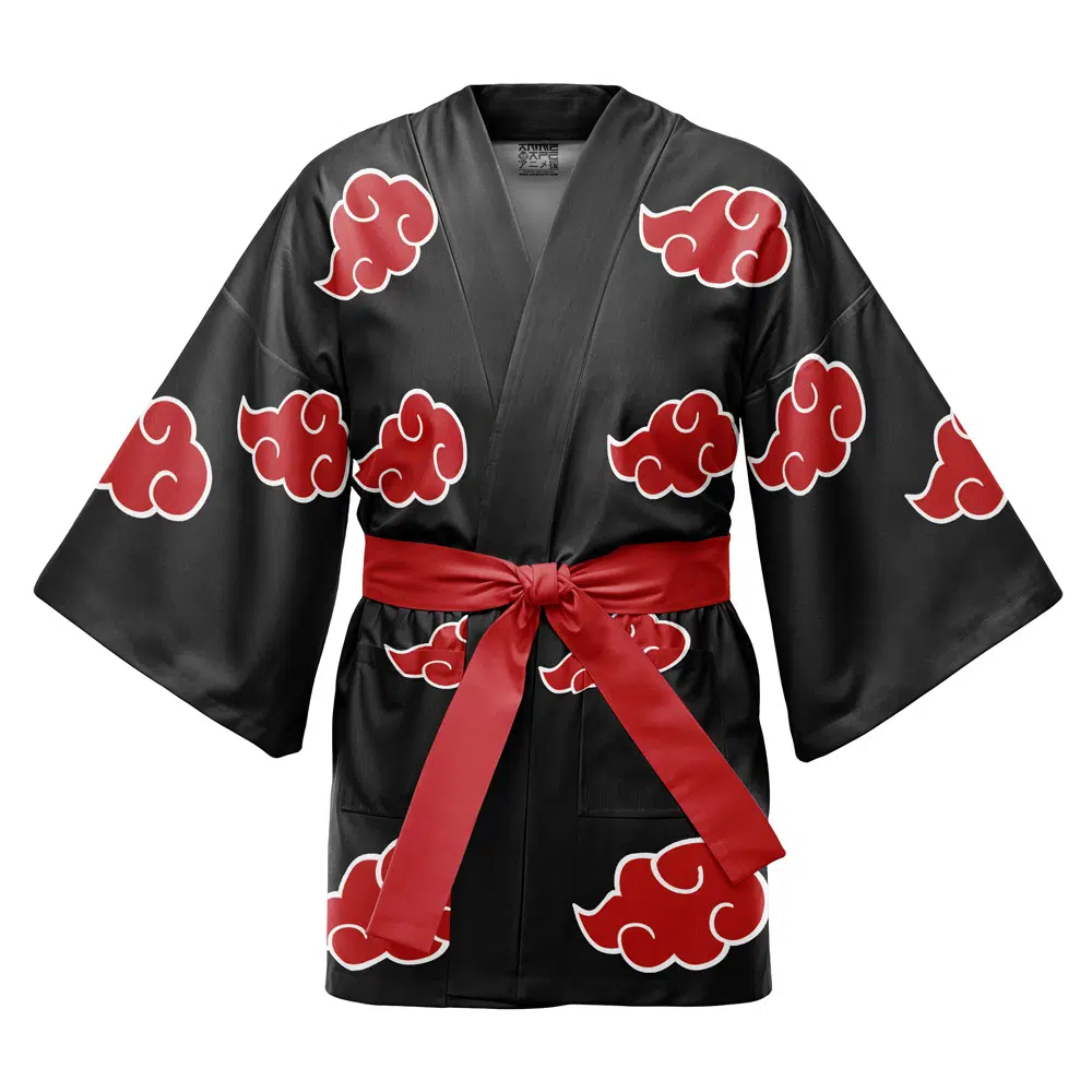 Akatsuki Pattern Shippuden Happi Coat Kimono FRONT Mockup - Anime Kimono Store